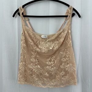 Arianne Beige Lace Sheer Spaghetti Strap Cami Top Womens Size Medium